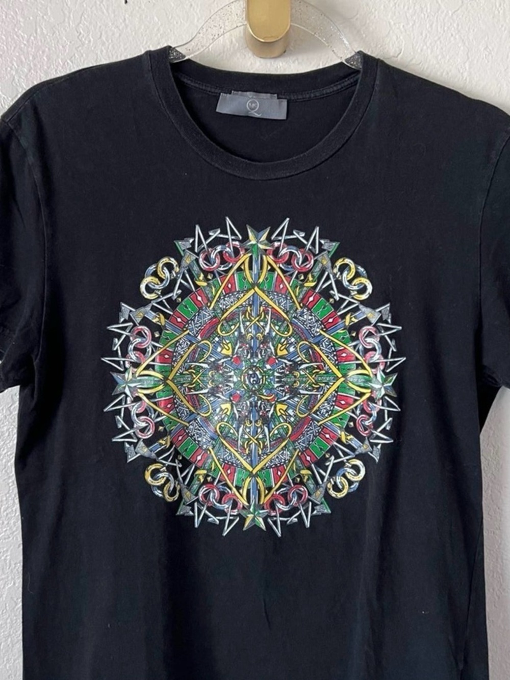 Alexander McQueen Black Short-Sleeve Tee with Multicolor Medallion - Picture 2 of 3